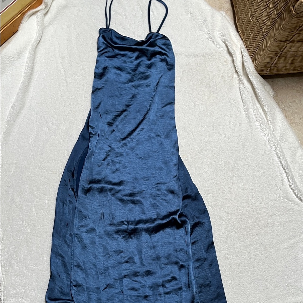Urban Outfitters Navy Satin Cowl Maxi Dress